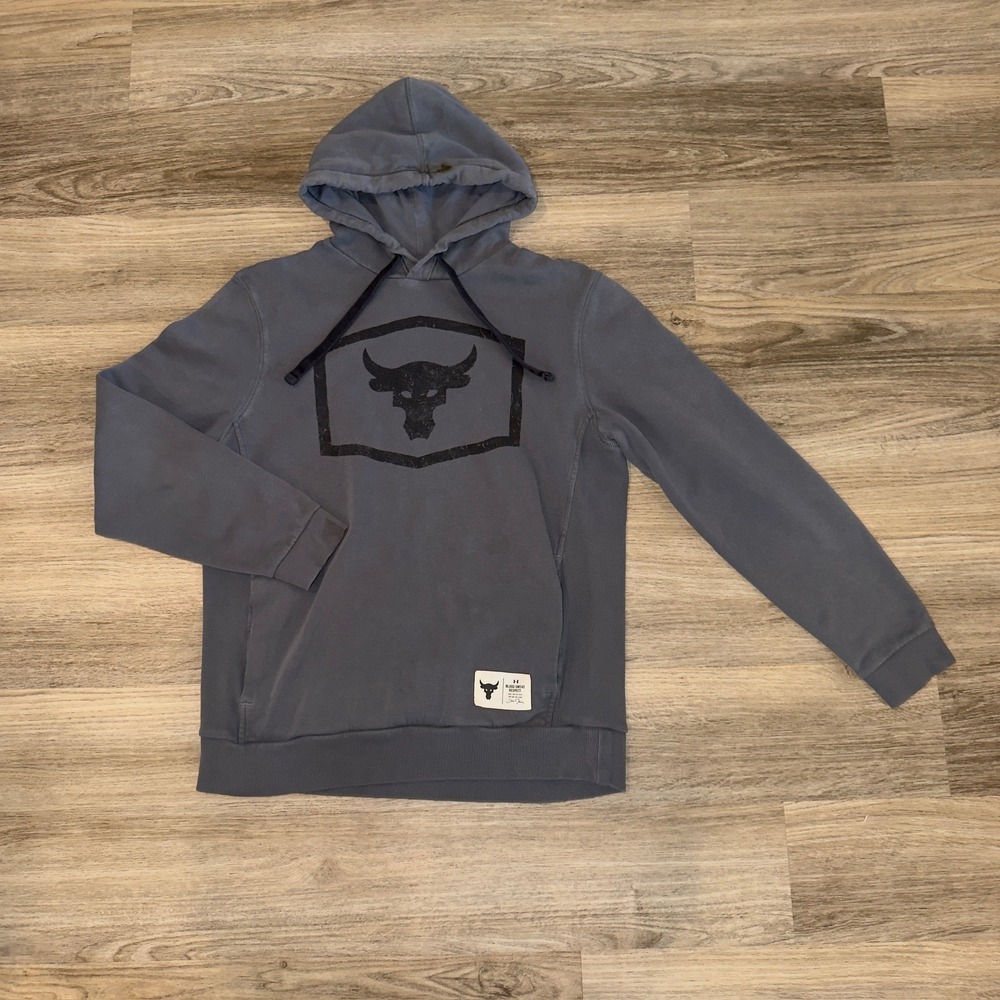 Under Armour Project Rock Warm-Up Hoodie Gray Brahma Bull‎ Logo M